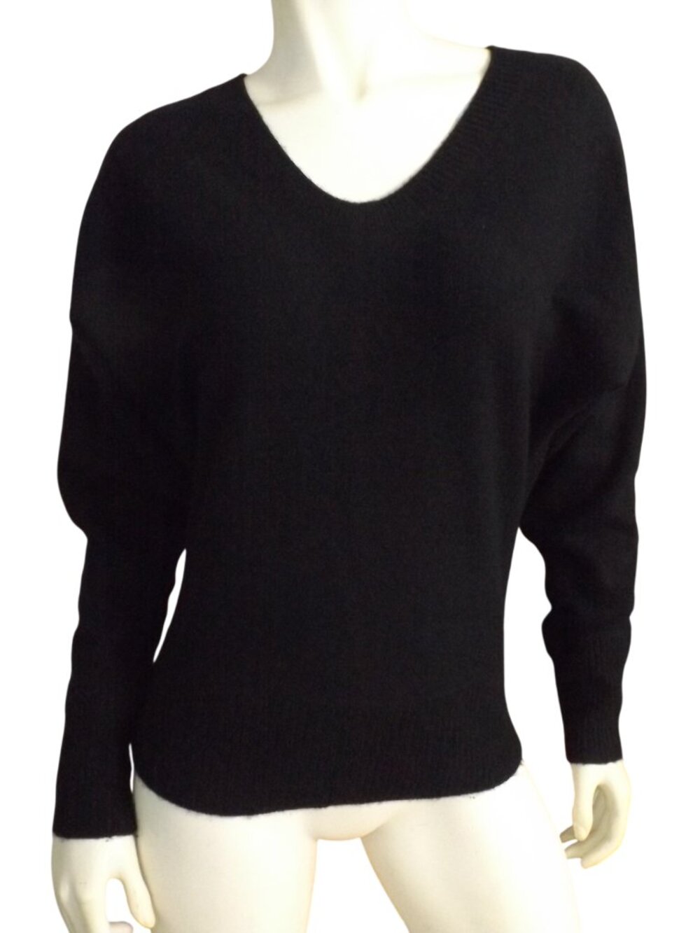 BROCHU WALKER Cashmere Sweater, S, Black, Dolman long sleeve, Soft V-neck
